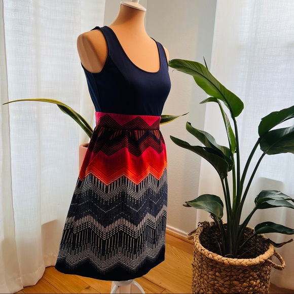Tabitha Dresses & Skirts - Anthropologie - Tabitha - Navy Bright Chevron Fit and Flare Dress - 2